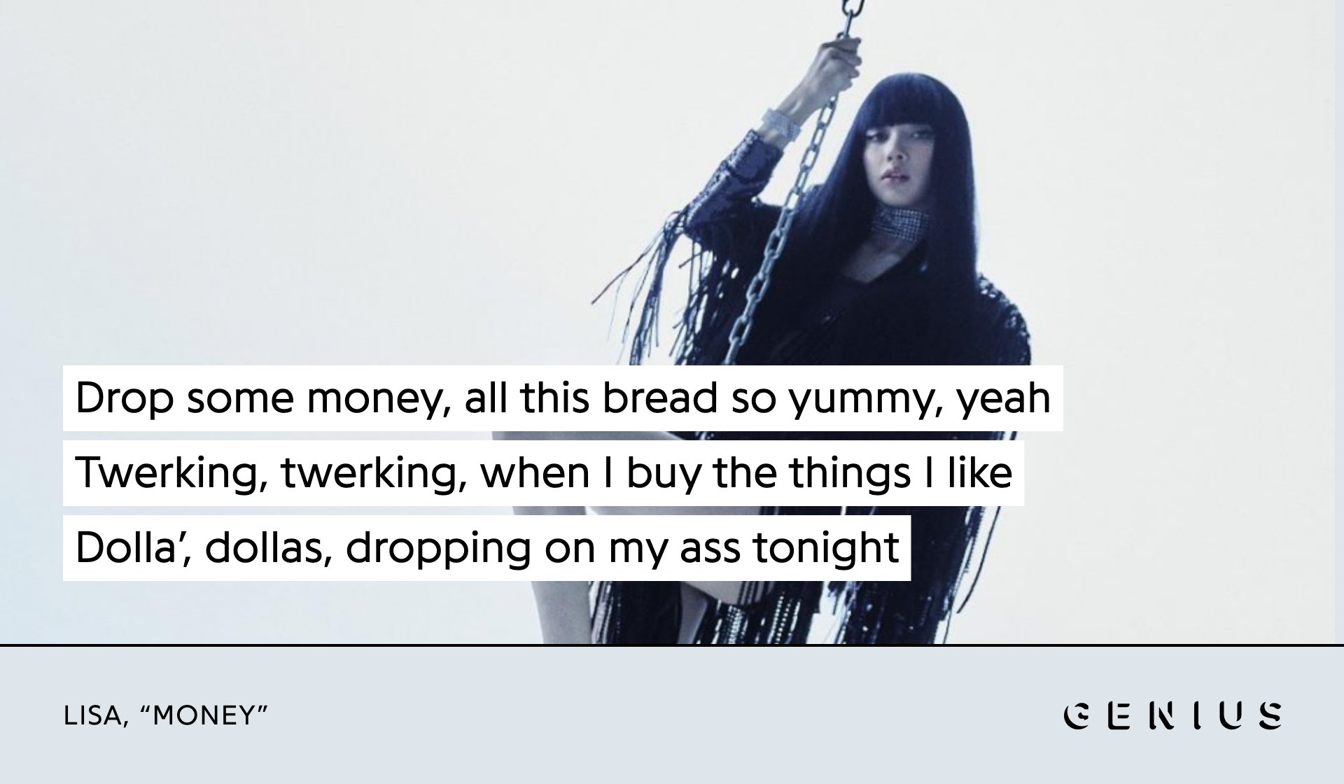 Genius Korea auf Twitter: „Check out the lyrics to LISA's b-side track,  "Money," a hip-hop influenced song showcasing her talent as rapper, on  Genius now! #LALISA #LISAMONEY @BLACKPINK https://t.co/tOjh2jxmwl  https://t.co/U5qeIkceAS“ / Twitter
