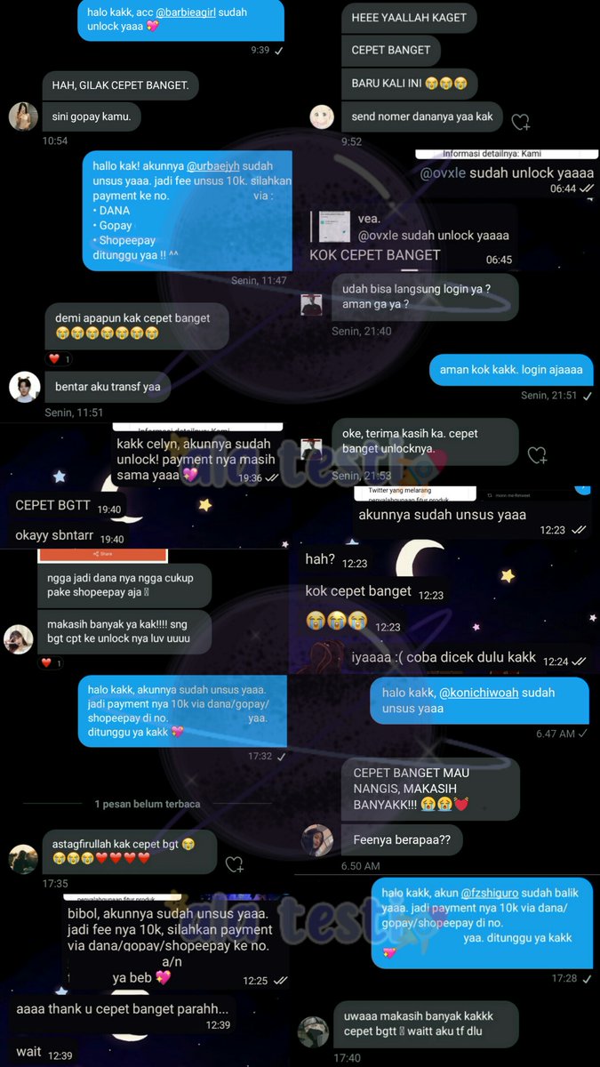 hallo! ^•^ 

aku open unsus &amp; unlock!
𖥔 1OOO+ testi 
𖥔 unlock 5k, unsus 1Ok-5Ok
𖥔 ada progressnya
𖥔 payment setelah akun unsus/unlock

• un🍣 tercepat habis send form
• un🔓 tercepat 1 menit

WA : wa.me/+6285810012501
#zonauang #zonaba #zonabu