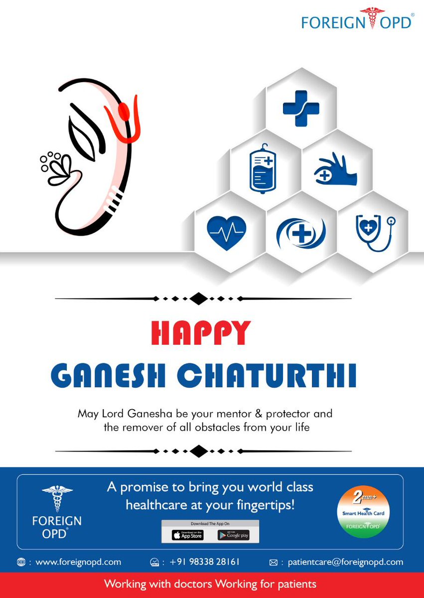 ForeignOpd's tweet photo. On this Ganesh Chaturthi, we wish all the luck and wisdom to you and your family. Hope in this pandemic your loved ones are safe and Bappa keeps you safe. Happy Ganesh Chaturthi! 
#festival #lordganesha #wisdom #blessings #happiness #indianfestivals #luck #healthiswealth #safety https://t.co/qjUkFio79K