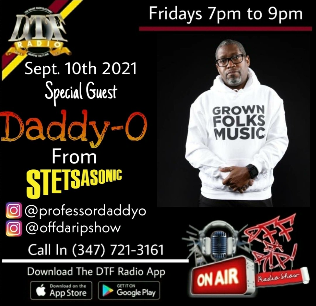 Pyro713's tweet image. This Friday Sept. 10th, 2021 @professordaddyo will be calling in to chop it up with us. Tune in to @OffDaRipShow from 7pm to 9pm with @Pyro713 @shmokey33 @tuedayworld @DjDroop &amp;amp; @HotWaterz Download the @DTFRADIO app to tune in. #DTFRadio #OffDaRipShow