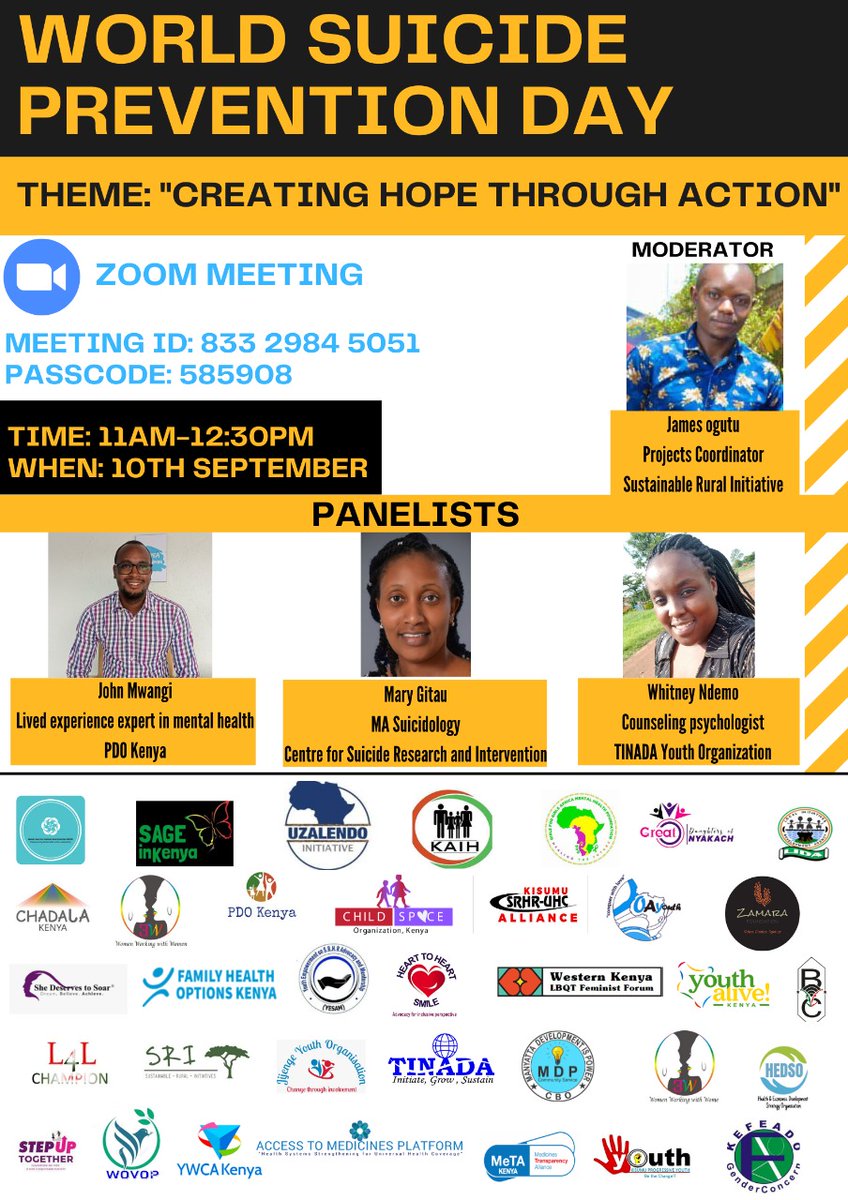HealthandEcono1's tweet image. Join the discussion as we discuss more about mental health cases and the rising cases of suicide among adolescent and youth in Kenya.@TinadaOrg @Oayouthkenya @MHAYcoalition @MeTAKenya2018 @citiesRISE @comicrelief @UKaid @kefeado #WorldSuicidePreventionDay