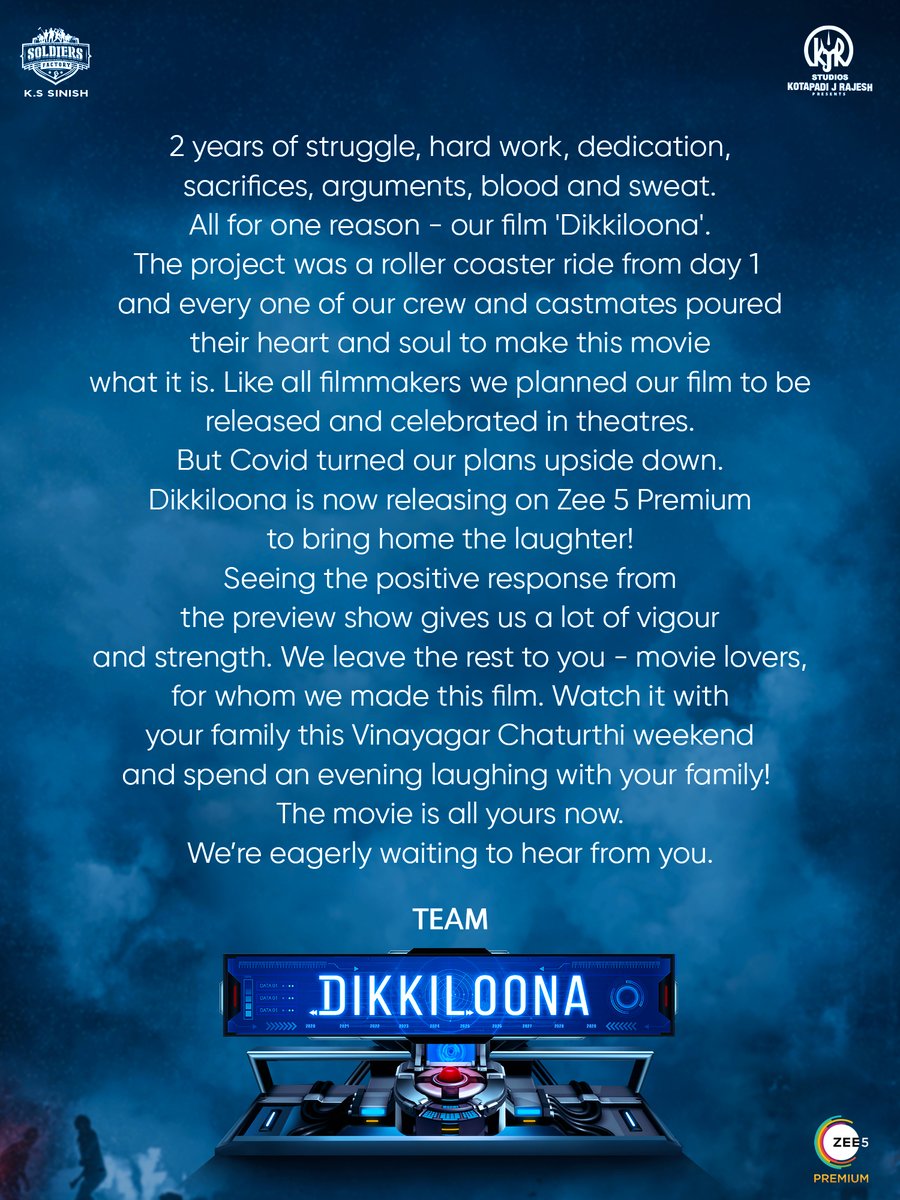 Thank you to everyone who was with us, supporting us and cheering us on our way here. #Dikkiloona is out now! bit.ly/Dikkiloona_OnZ… @iamsanthanam @thisisysr @karthikyogitw @kjr_studios @sinish_s