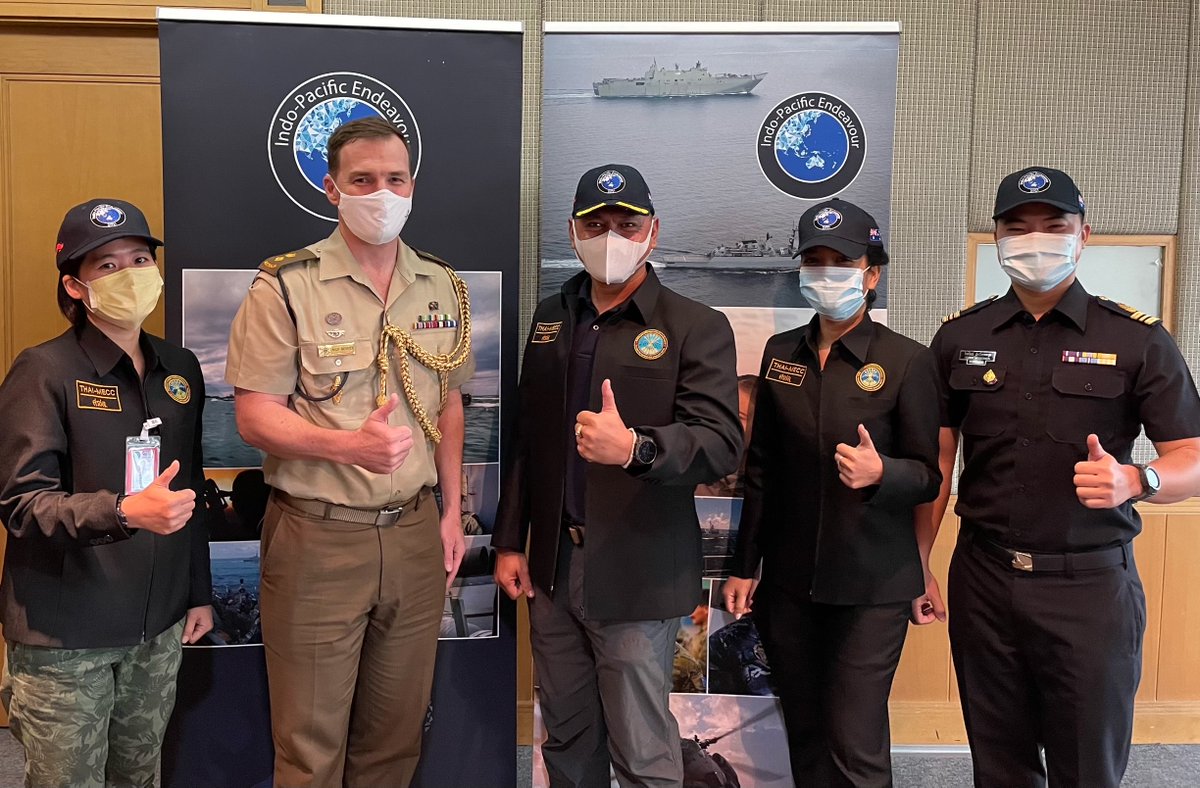 AusAmbBKK's tweet photo. As part of #IndoPacificEndeavour21, Australian and Thai partners joined virtual workshops to discuss Gender, Peace and Security 🕊, Humanitarian Assistance and Disaster Response, and Maritime Security. We look forward to continuing these conversations. #IPE21 https://t.co/5pO2dJQQpC