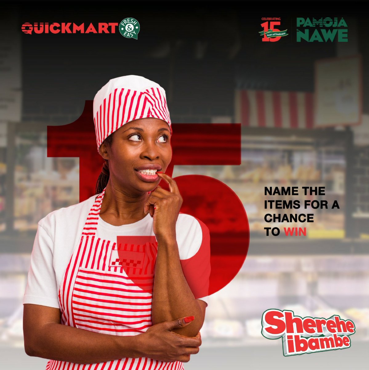 #QuickTrivia time!
How well do you know our Quick Deli?😎
Name 15 items in the #QuickDeli for a chance to win a shopping voucher worth KES 5,000.
Winners will be chosen at random and announced on Monday. All the best!
#15YearsofFreshness #ShereheIbambe #QuickmartTurns15