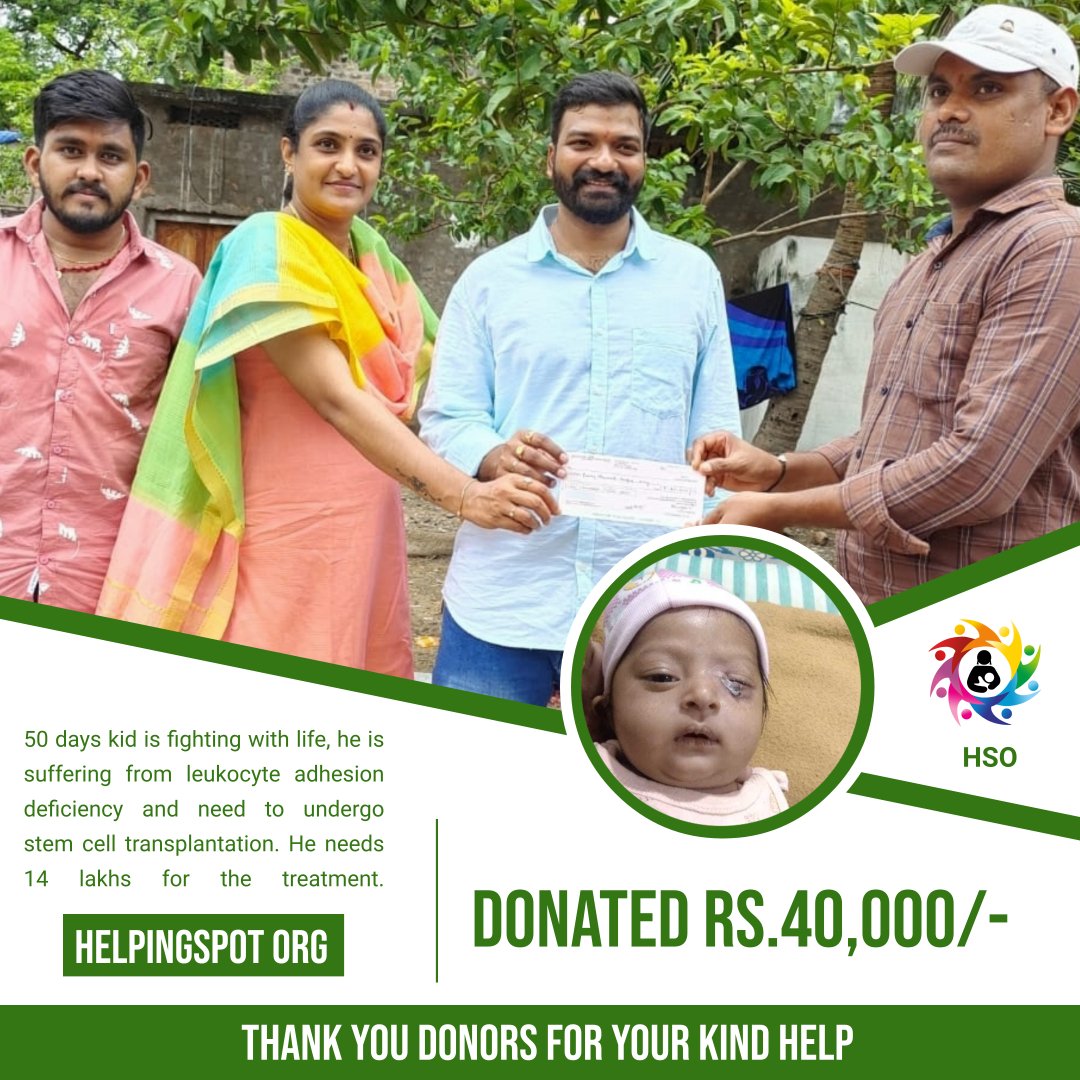 HelpingspotOrg's tweet photo. #HelpingspotOrg #HSO
Sponsored medical expenses for 70 days kid.
Gave a cheque of 40,000/- for the kid treatment. https://t.co/xAToIPmBLJ