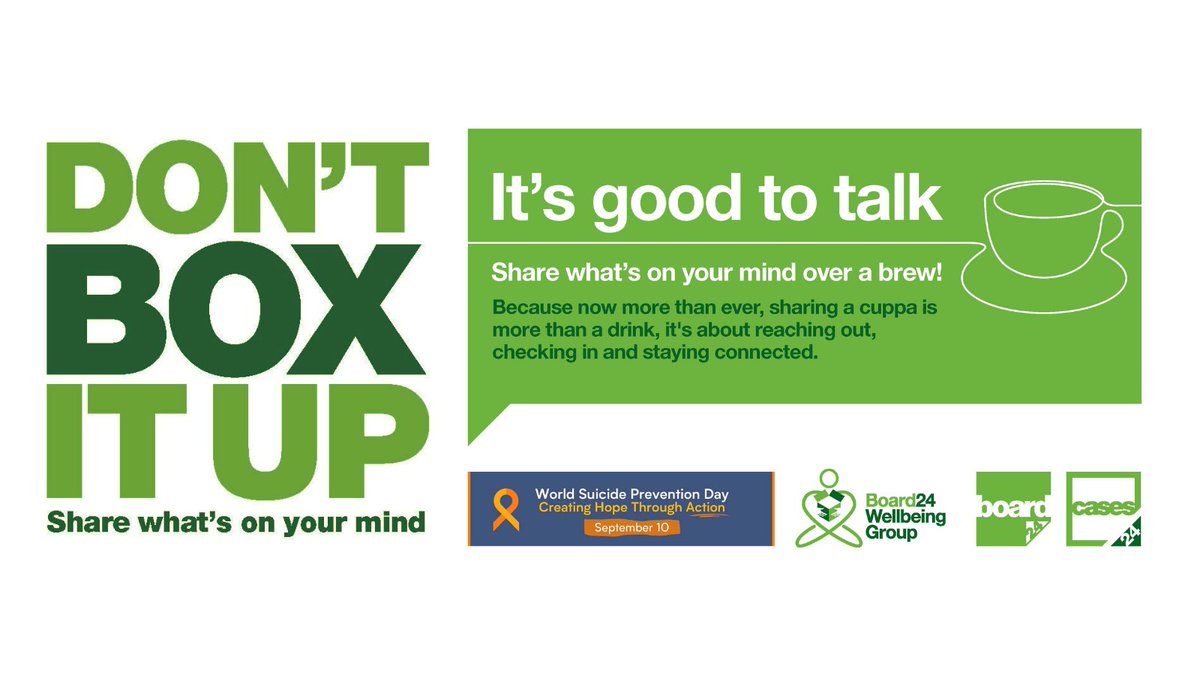 💚The importance of good mental health and wellbeing will be highlighted on World Suicide Prevention Day with the help of Board24's Wellbeing Group💚
Full story: board24.co.uk/dont-box-it-up…

#MentalHealthMatters #MentalHealthAwareness