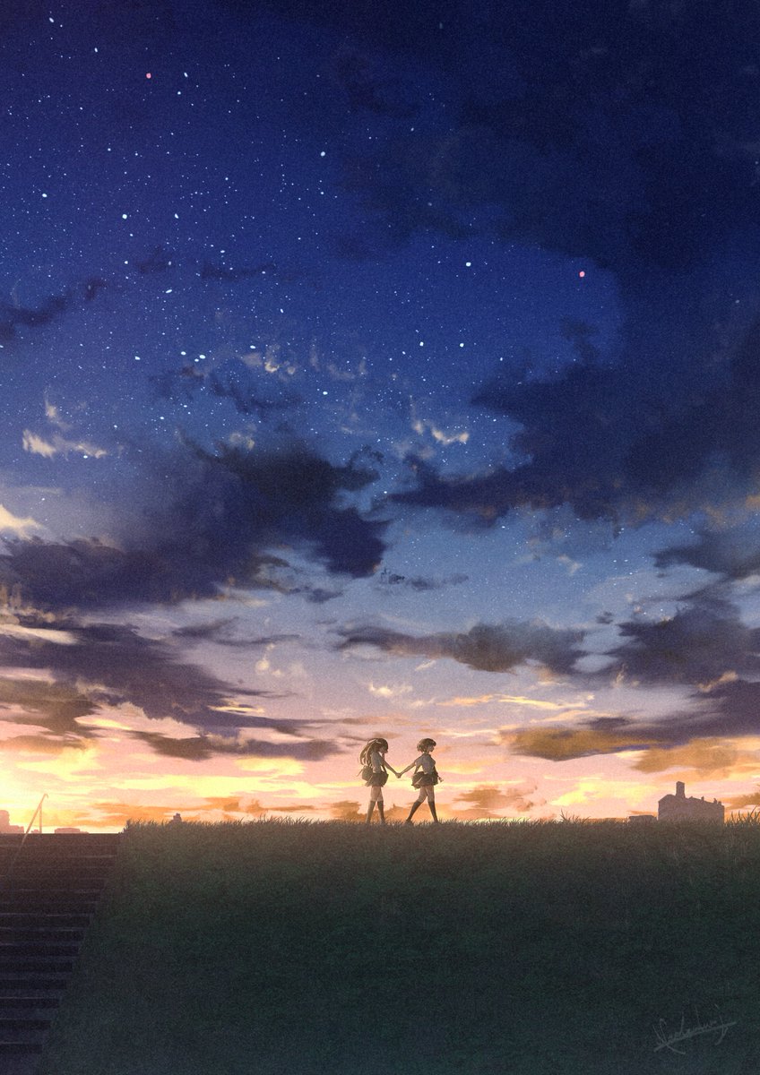 sky star (sky) holding hands starry sky outdoors scenery cloud  illustration images