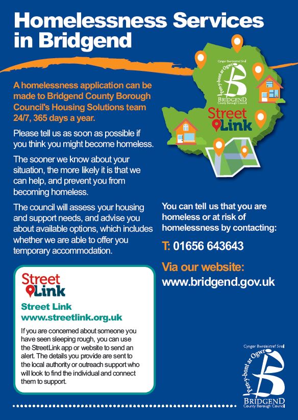 If you are concerned about someone you have seen sleeping rough in #Bridgend County Borough, you can use the @Tell_StreetLink app or website to send an alert to the local authority or outreach support who will look to find the individual and connect them to support 👇