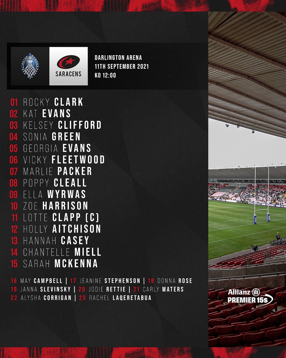 🚨 𝗧𝗘𝗔𝗠'𝗦 𝗨𝗣 💥

5️⃣0️⃣ th Sarries appearance for <a href="/vickyfleetwood/">Vicky Fleetwood</a> 🙌
3️⃣ changes from the win over Wasps last Saturday 🐝
🇨🇦 Janna Slevinsky on bench after summer move 

Full Team News 👉 bit.ly/3nk2xHv

#StrongerTogether ⚫️🔴