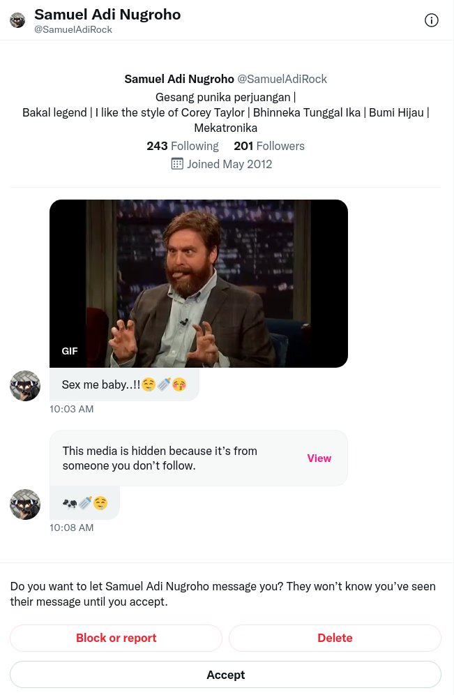 m_ou_se's tweet photo. In case some of you are curious what it's like being a visible woman on the internet, here's a DM I got just now. The hidden picture is an edited picture of me, with two licking emojis near my breasts.

The worst thing is that it doesn't even surprise me anymore.

Please stop. :( https://t.co/gqJ60F8RJC