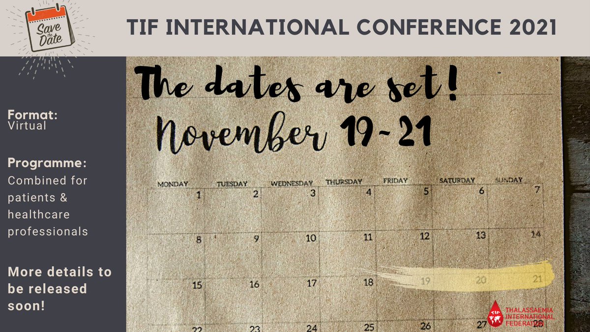 thalassaemiaTIF's tweet photo. 🚨🚨 ANNOUNCEMENT ALERT! 🚨🚨

The World's Largest Conference On #HaemoglobinDisorders Is Back! 

🌟 **SAVE THE DATES!**🌟
#MarkYourCalendar #TIF2021 #thalassaemia #sicklecell #TIFInternationalConference https://t.co/GF6IBVUWtv