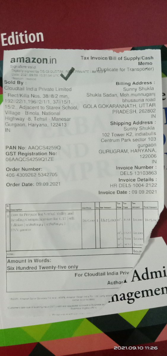 Chef_Warrior's tweet photo. @AmazonHelp Also thinking about the waste of time for this CAT aspirant who must have ordered it in good faith from you guys. Atleast spare him the agony. https://t.co/BVViMOhqcv
