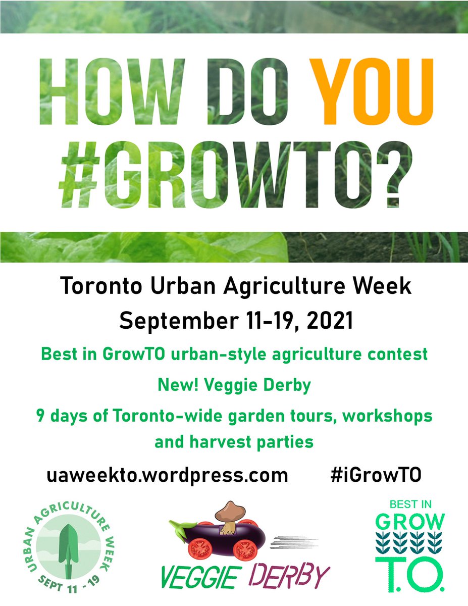 Sept 11-19 is the 3rd annual TO #UrbanAgricultureWeek! Celebrate food grown in #Toronto &amp; the people who grow it: festivities include garden tours galore, great workshops &amp; harvest parties across #Toronto: find 1 in your 'hood!

uaweekto.wordpress.com

(1/x) #GrowTO #iGrowTO