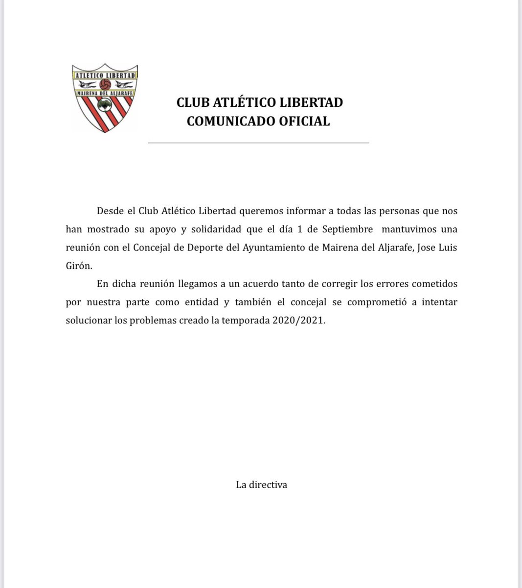 COMUNICADO OFICIAL