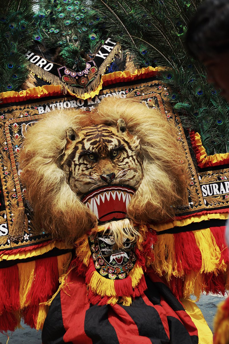 Reog Ponorogo is a traditional Javanese dance from East Java, Indonesia in an open arena that serves as folk entertainment, the main dancer is a lion-headed person with a peacock feather decoration/barongan, plus several masked dancers and Kuda Lumping.
https://t.co/psr6spINDV