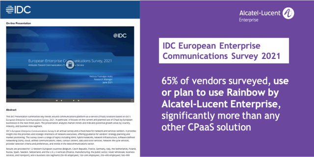PallasMan's tweet photo. Rainbow by @ALUEnterprise is the CPaaS solution most used by European companies according to @IDC. Purchase the 2021 survey to discover more insights on enterprises attitudes towards #CPaaS. #WhereEverythingConnects https://t.co/9gCF0fOgsC https://t.co/pvCbiZN66N