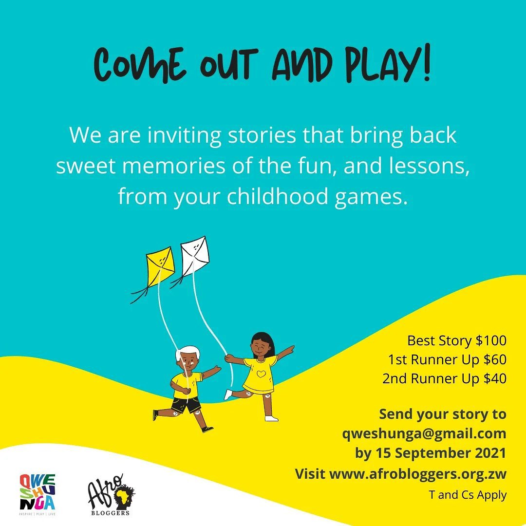 Come out and play!

@AfroBloggers and @qweshunga are inviting stories that bring back sweet memories of the fun, and lessons from your childhood games. Check it out here: afrobloggers.org.zw/qweshunga/

#weloveplaying #bondingandfun