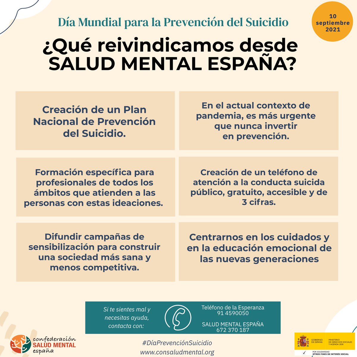 Aquí os dejamos las propuestas que la <a href="/consaludmental/">SALUD MENTAL ESPAÑA</a>  hace para prevenir, asesorar a las personas con ideación suicida para no tomar una decisión irreversible y apoyar a supervivientes y familiares y personas allegadas que han perdido la vida por ello👇 #DiaPrevencionDelSuicidio