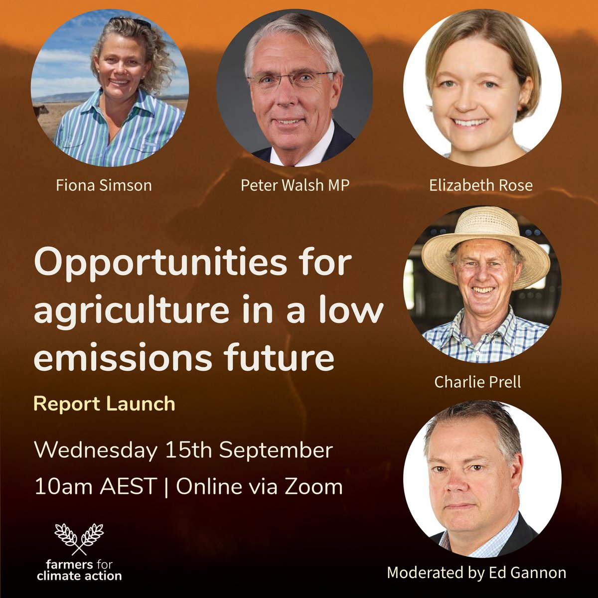Join us to explore how good climate policy can help farming families diversify their incomes and increase productivity and profit at the launch of new report by @EY_Australia. Hear from <a href="/afsnsw/">Fiona Simson</a>, <a href="/PeterWalshMP/">Peter Walsh</a>, Elizabeth Rose, Charlie Prell, <a href="/EdgannonWtn/">Ed Gannon</a> 
 farmersforclimateaction.org.au/portfolio/low-…