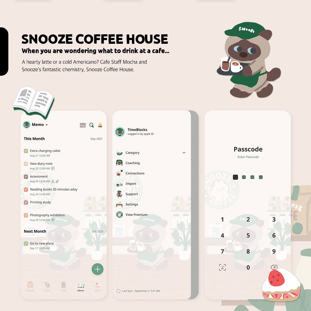 SnoozeKittens's tweet image. 스누즈키튼즈 X 타임블록스 두번째 아이템, 커피하우스 테마&amp;amp;스티커!
TimeBlocks 는 모바일에서도 쉽게 스케줄링 할 수 있는 다이어리앱이에요. 타임블록스 앱에서 &apos;스누즈 커피하우스&apos;를 찾아주세요.(인앱구매)🛒

@GetTimeBlocks #스누즈키튼즈 #타임블록스 #TimeBlocks #디지털다꾸 #다꾸 #플래너앱