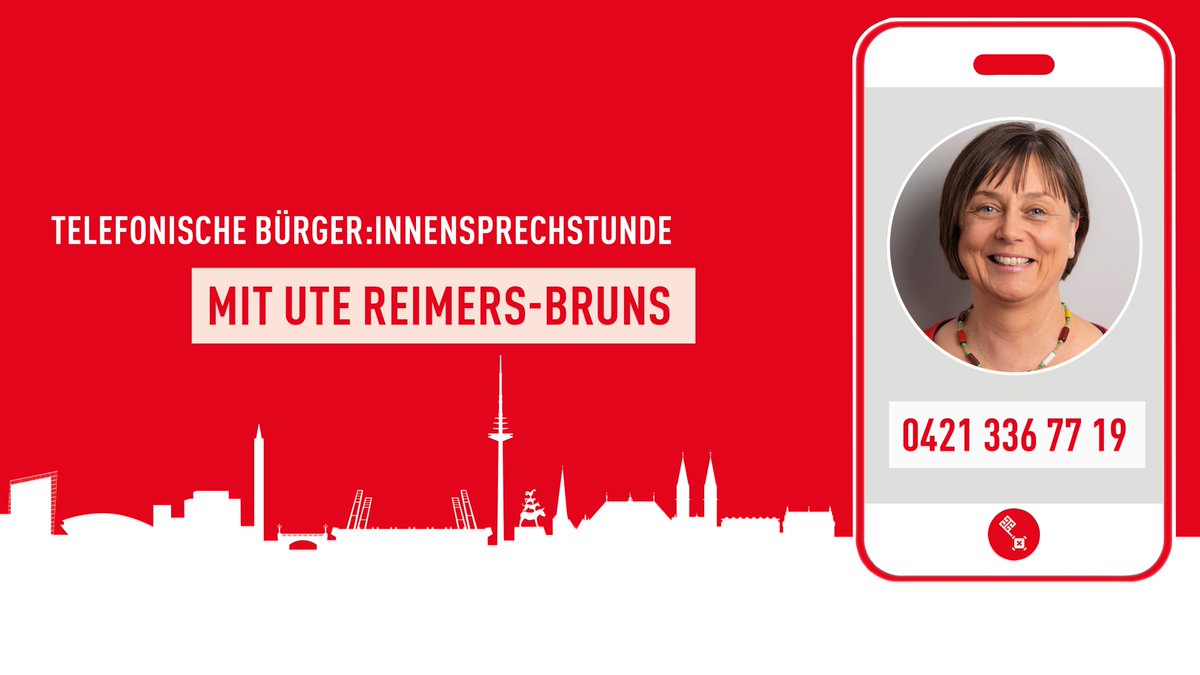 ⏰ 13.09. // 11-12 Uhr
Am Montag beginnt unsere Sprechstundenwoche mit <a href="/UteReimersBruns/">Ute Reimers-Bruns</a>. Zwischen 11 und 12 Uhr erreicht ihr unsere Sprecherin für #Gesundheit, #Pflege und #Ernaehrung. Alle Termine für den Herbst findet ihr hier: bit.ly/SPDFRHB_BSS