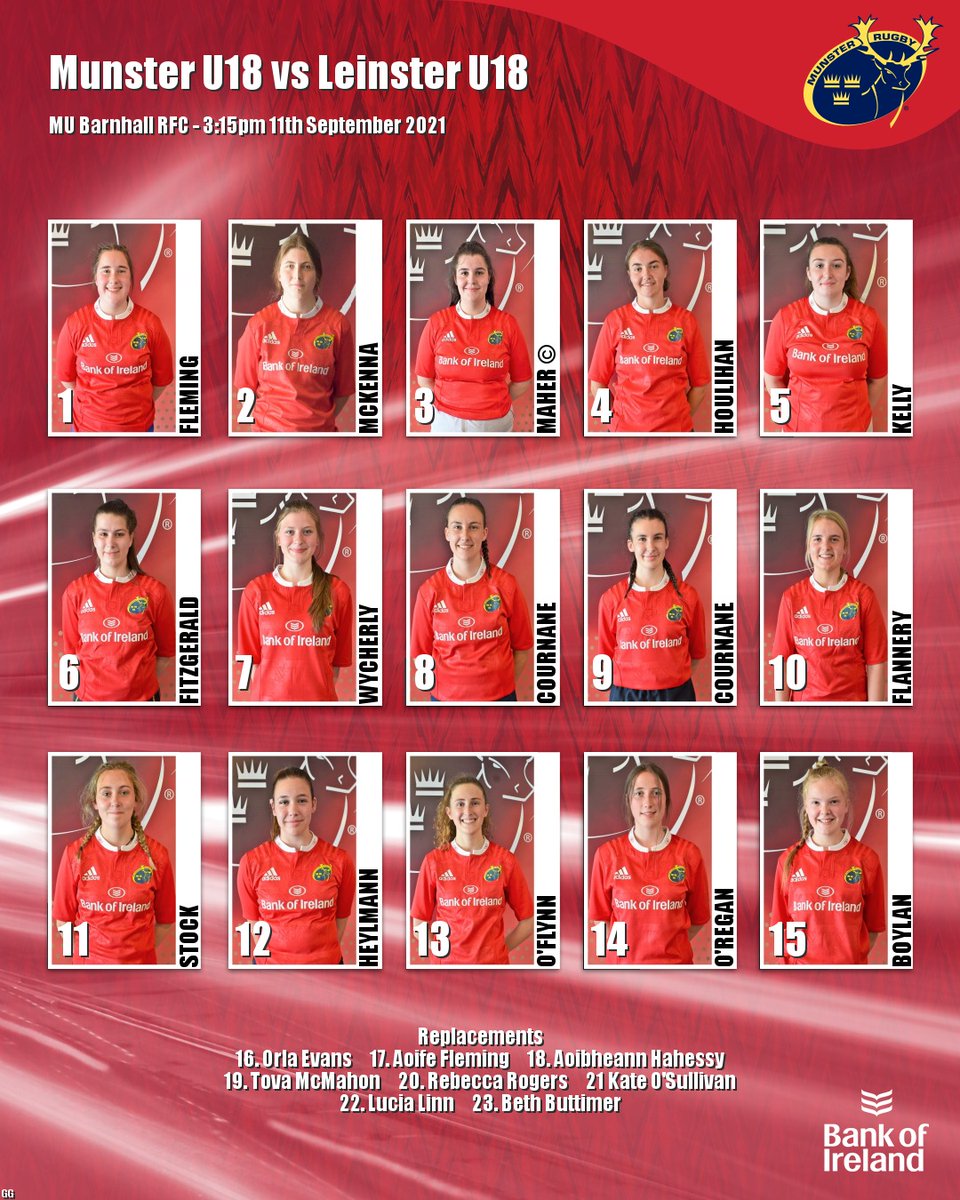 MunsterWomen's tweet image. Here is the @Munsterrugby U18 team to play @leinsterrugby on Saturday.  #nothinglikeit #SUAF #munsterstartshere