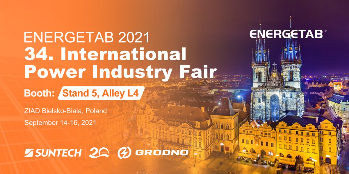 Suntech na targach Energetab 2021: serdecznie zapraszamy Państwa do odwiedzenia targów Energetab w Bielsku-Białej w dniach 14-16 września 2021. Znajdziecie nas na stoisku naszego dystrybutora, Grodno SA, na stoisku nr 5 w alei L4.