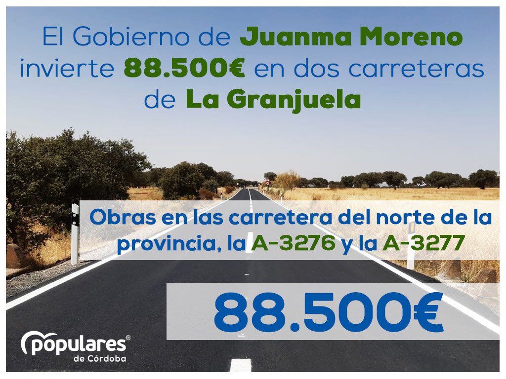 🚙 El Gobierno de @JuanMa_Moreno invierte 88.500€ en dos carreteras de #LaGranjuela

#GobiernoDelCambio
#CordobaEsp 
#ElGuadiato