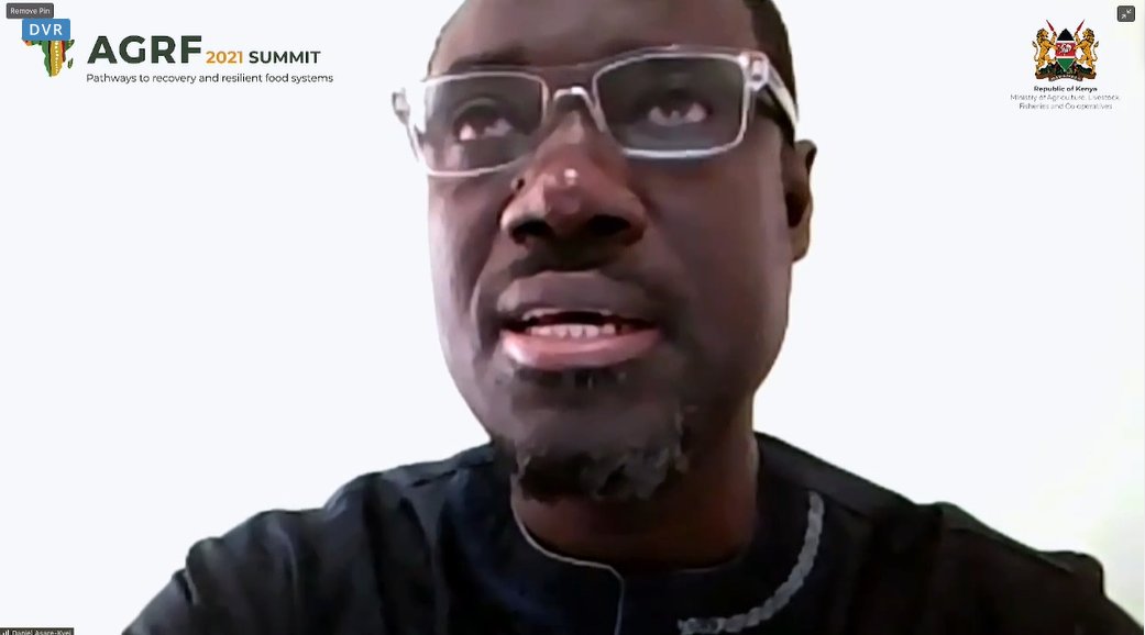 Esoko's tweet image. Our CEO Dr Dan Asare-Kyei speaks on the @TheAGRF 2021 Summit panel this morning on the impact of technology in agriculture, most especially digital agric advisory services #AGRF2021 #PathwaysToRecovery #AgriTech