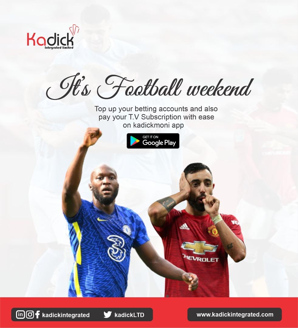 It's football weekend 😀😀😀.....

You can top up your betting accounts and also pay your T.V subscription with ease on kadickmoni app. 

Visit a KADICK Agent near you today!!!!

You can also become an Agent with us 😜😜

#kadickagencybanking
#Kadickintegrate #nigeria #bbnaija