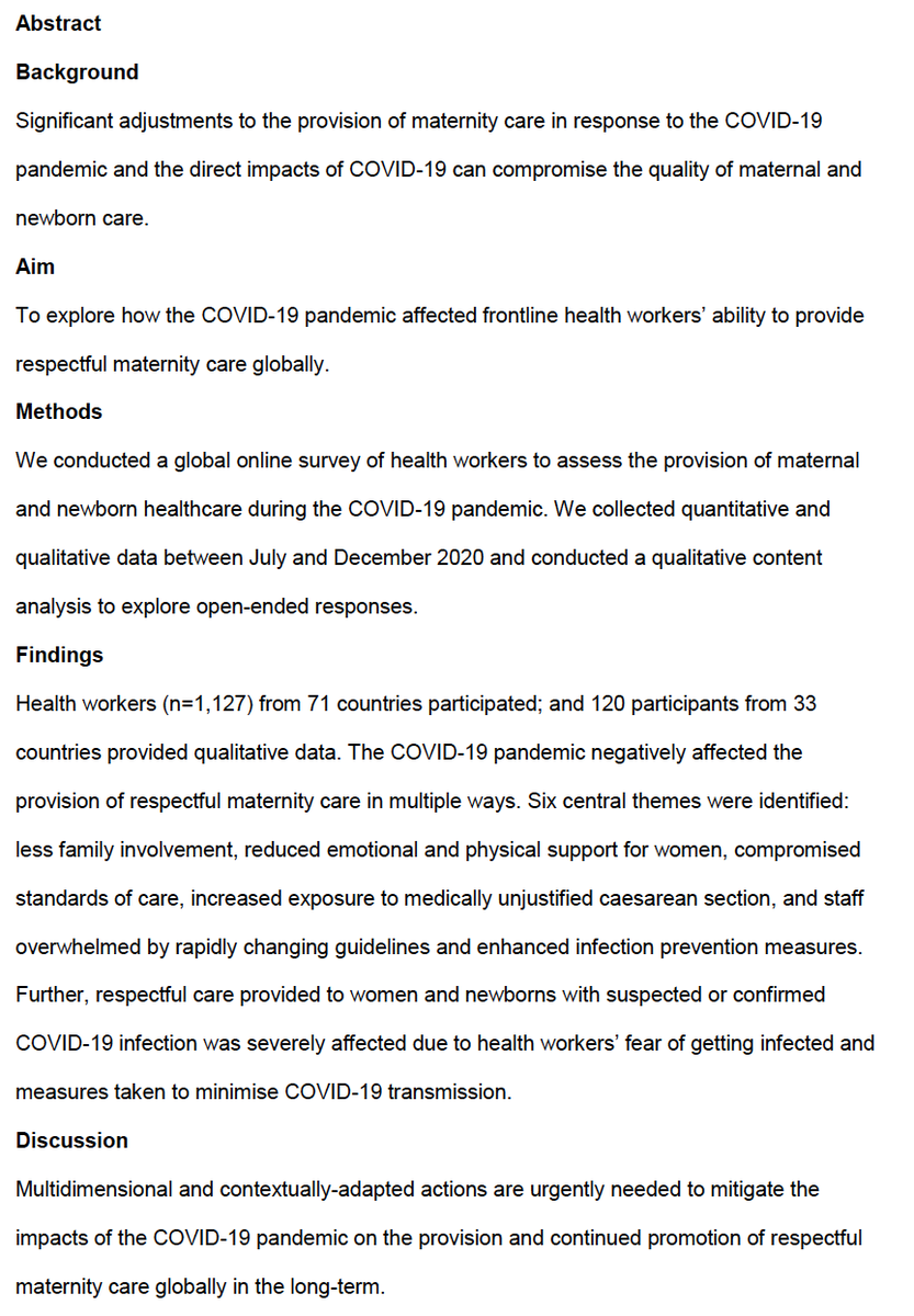 🆕 We know from women that #respectfulmaternitycare suffered during #covid19. But we haven't yet heard from  health workers on this topic. 
Our global survey of health workers also shows RMC was negatively affected. 
🤰🤱
#maternalhealth  #newbornhealth
 bit.ly/COVID-19andRMC