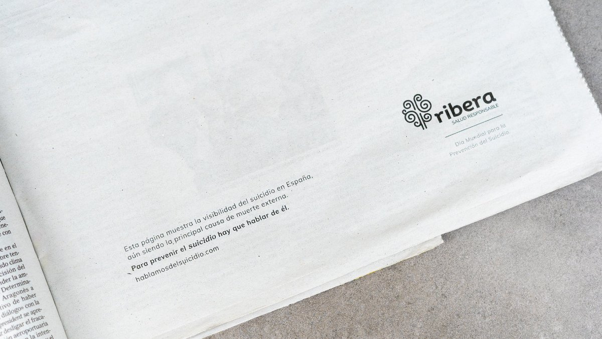 “Para prevenir el suicidio hay que hablar de él”. 

El grupo sanitario Ribera ha publicado una página en blanco en prensa para poner en evidencia el silencio en torno al #suicidio en nuestro país.

#DiaMundialParaLaPrevencionDelSuicidio

|| Más info 👉🏽 rwhy.es/3EeOKIy