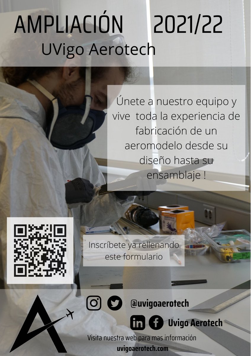 Actualmente <a href="/uvigoaerotech/">𝗨𝗩𝗶𝗴𝗼 𝗔𝗲𝗿𝗼𝘁𝗲𝗰𝗵</a> se encuentra en periodo de ampliación, por lo tanto cualquier alumno del Campus de Ourense tiene la oportunidad de rellenar la inscripción al equipo entrando en el siguiente link o escaneando el QR

docs.google.com/forms/d/1VOZvz…