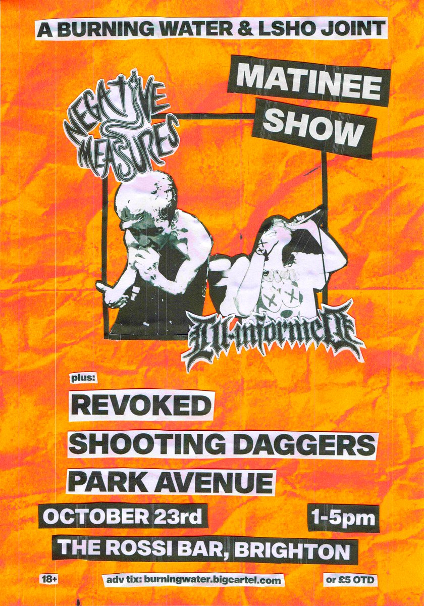 Excited to announce a day of punk &amp; hardcore down in Brighton on October 23rd!

One day, two shows...

Tickets are live now at burningwater.bigcartel.com