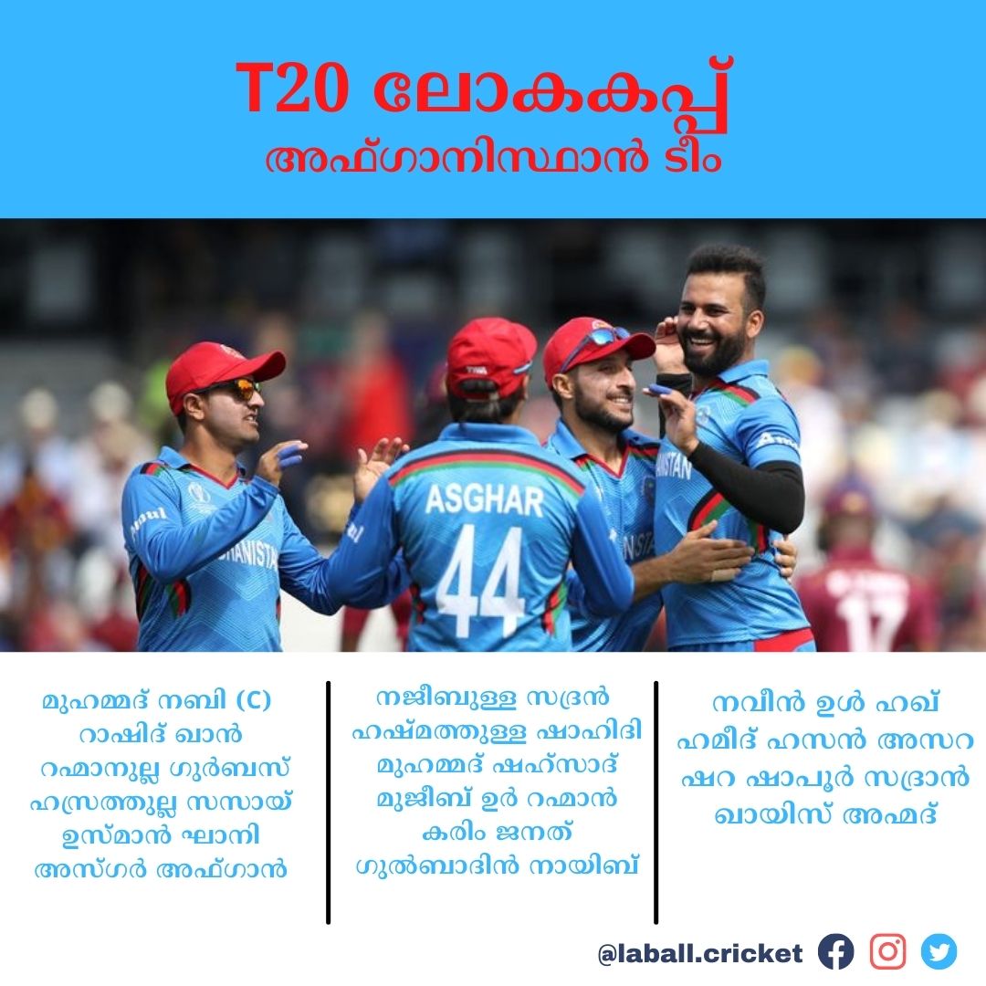 laball_cricket's tweet photo. T20 ലോകകപ്പിനുള്ള അഫ്ഘാനിസ്ഥാൻ ടീമിനെ പ്രഘ്യാപിച്ചു. ആദ്യം പ്രഘ്യാപിച്ച ടീമിൽ റഷീദ് ഖാൻ ആയിരുന്നു ടീമിന്റെ നായകൻ. ടീം പ്രഘ്യാപിച്ച് നിമിഷങ്ങൾക്കുള്ളിൽ റഷീദ് സ്ഥാനമൊഴിഞ്ഞു. പകരം മുഹമ്മദ് നബി ടീമിനെ നയിക്കും.
.
.
.
#Afghanistan #Laball #RashidKhan #cricketMalayalam #MohammadNabi https://t.co/uR7e9XlUjo