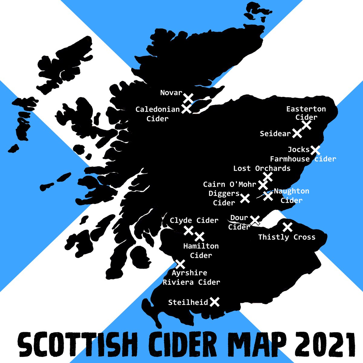 It's been a year since the last Scottish Cider Map update and I'm delighted to add Easterton Cider, Dour Cider, Diggers Cider and Jocks Farmhouse Cider. That's Scotland up to 15 cidermakers now!
🏴󠁧󠁢󠁳󠁣󠁴󠁿🍎🍻#scottishcider #scottishfoodanddrink #cider #rethinkcider #Scotland #scottish