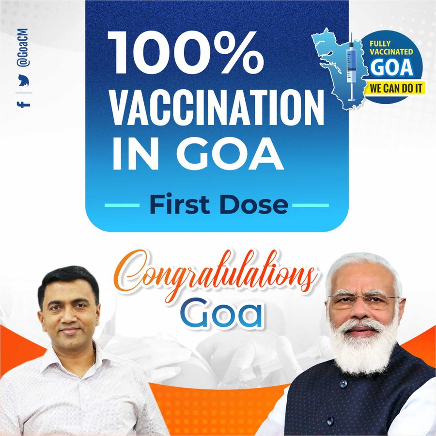 Goa achieved 100% population administered 1st dose of Covid Vaccine-PM Lauds