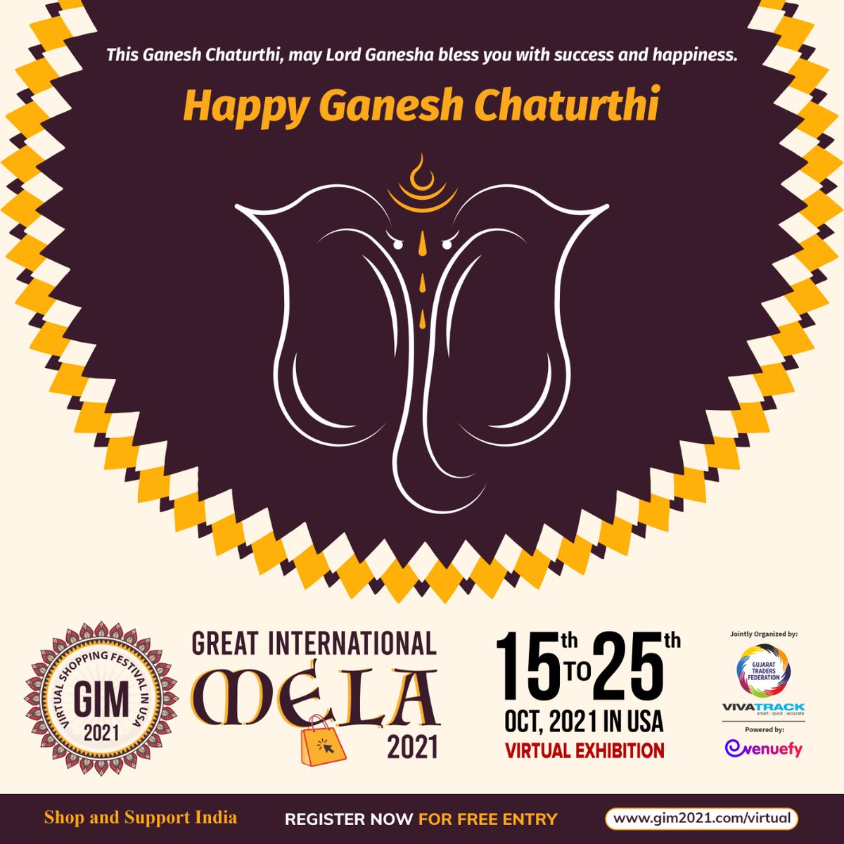 greatintmela's tweet photo. Ganpati Bappa Morya! 

May the divine blessings of Lord Ganesha bring you eternal bliss and peace.

Great International Mela wishes you and your family a very #HappyGaneshChaturthi🙏

#happyganeshchaturthi🙏 #ganpati #ganpatibappamorya #onlineshopping #virtualexhibition https://t.co/pmv7J0cbS7
