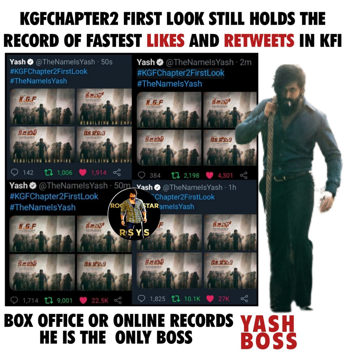 GooliiNC37's tweet image. #KGFChapter2FirstLook Record Is Still Unbreakable 😎💥
Real Domination of Yash BOSS🤙
|#KGF2onApr14 | @TheNameIsYash|
|#KGFChapter2 | #YashBOSS |