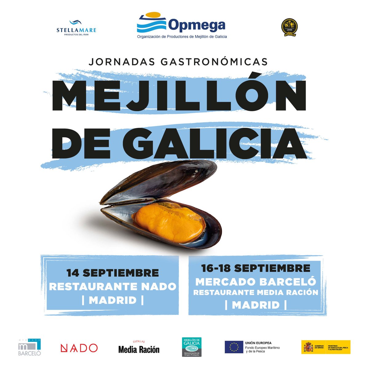 La próxima semana estaremos en Madrid con las 'Jornadas Gastronómicas Mejillón de Galicia', de OPMEGA. 
Tendremos cena para profesionales en <a href="/NadoRestaurante/">NaDo</a> y showcookings, degustaciones y tapeo de #MexillonDeGalicia en el <a href="/MercadoBarcelo/">Mercado Barceló</a> y en el restaurante Media Ración