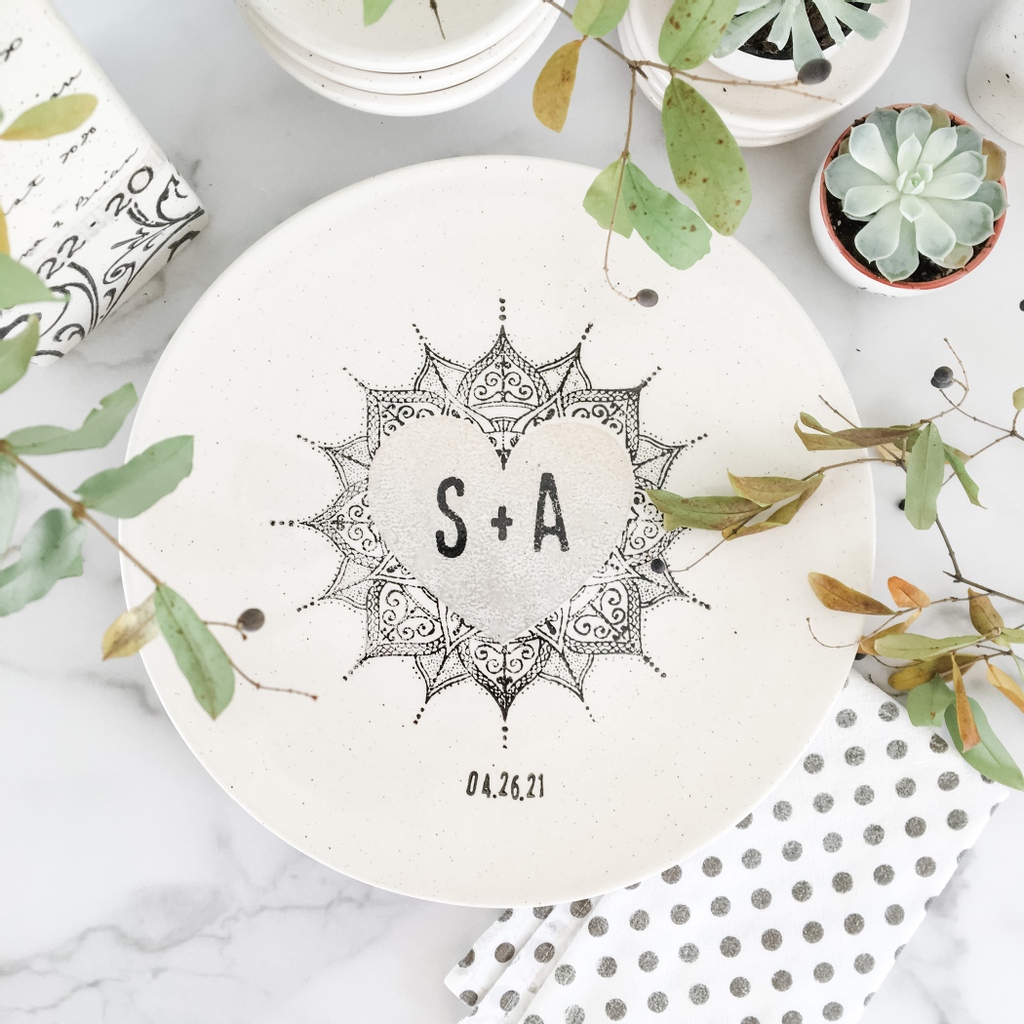 musewarepottery's tweet photo. The heart - in any language - is the symbol of love. The mandala represents the universe. Heart + mandala = universal love. This tribute to love is personalized with two initials and a special date. They'll love it. You'll love to gift it! 

https://t.co/l5tFgUG25N https://t.co/tfJ4SAX0Nd