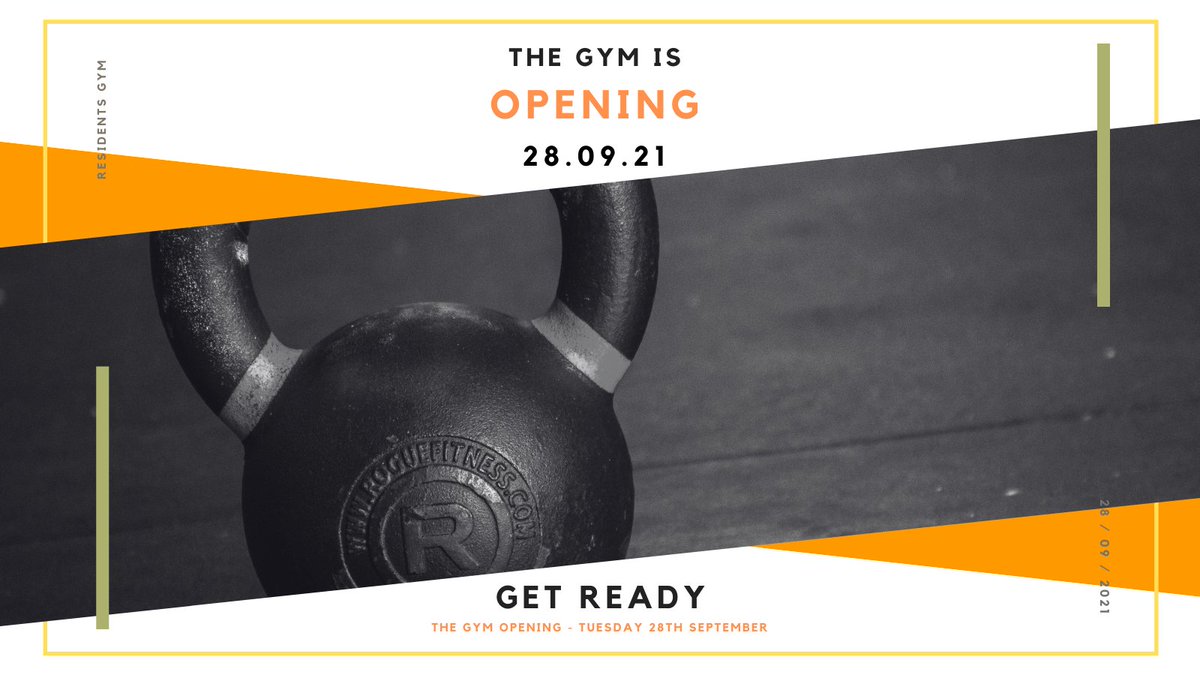 The countdown is on... 

The Gym is OPENING!!  

Tuesday 28th September | 6:30pm

Join us for a drink &amp; nibbles, meet PT Dale and his team, take a look around our shiny new residents-only gym and officially sign-up for access!