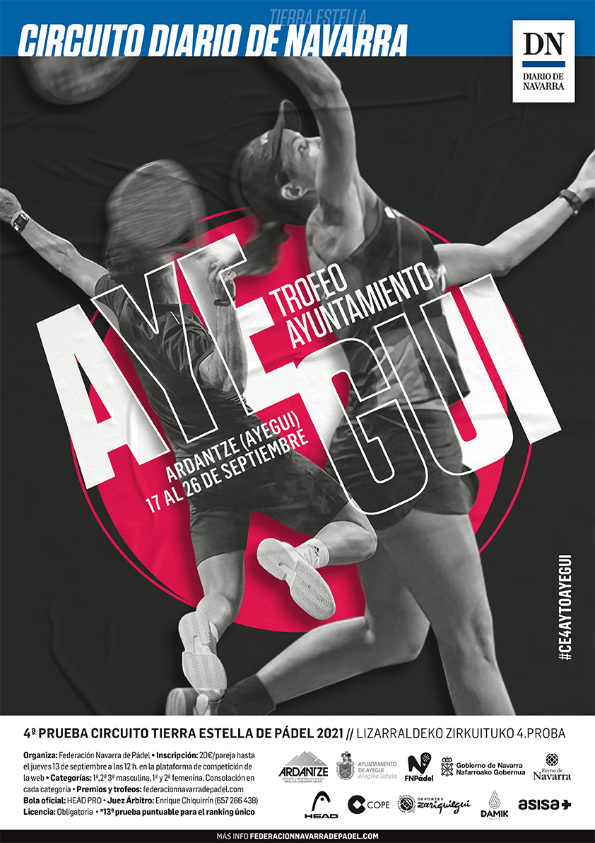 📢📢 ¡ÚLTIMAS⏱️⏱️DE INSCRIPCIÓN para disputar el TROFEO AYUNTAMIENTO DE AYEGUI – 4ª PRUEBA CIRCUITO TIERRA ESTELLA DE PÁDEL 2021! 
📍Ardantze (Ayegui)
📅 17 - 26 SEPTIEMBRE
📝 Apúntate hasta el 13 de SEPTIEMBRE a las 12.00h pinchando AQUÍ 👉 bit.ly/3jOOEyQ
#CE4AYTOAYEGUI