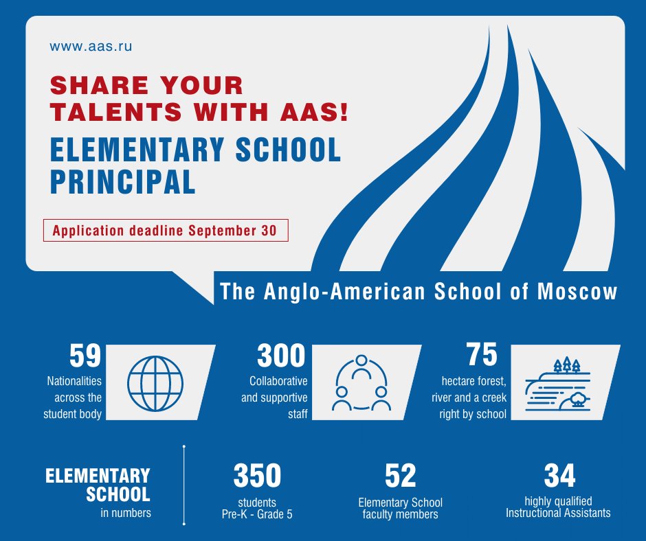 TeachingWithInk's tweet photo. My school, @AAS_Moscow, is currently looking for someone to join our team as ES Principal for SY 2022-2023. Check out more information at https://t.co/RpNa90Dpp9 and pass the word along! #aasmoscow https://t.co/AddVz8i0Nj