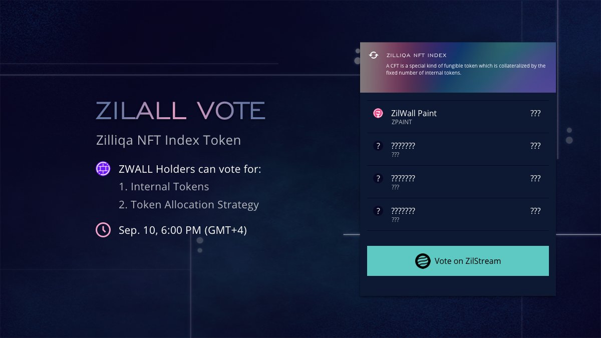 ZIL_ALL's tweet image. 🗳 Vote for the #Zilliqa NFT Index TODAY!

🪙 Choose the TOP 3 #NFT tokens

🤓 Decide HOW to distribute these tokens inside #CFT

⌛ Sep. 10, 6:00 PM (GMT+4) – Sep. 12, 6:00 PM (GMT+4)

🔗 zilstream.com/vote/zwall

$ZWALL #ZILALL #PoweredByZil #NFTCommunity #ZilStream