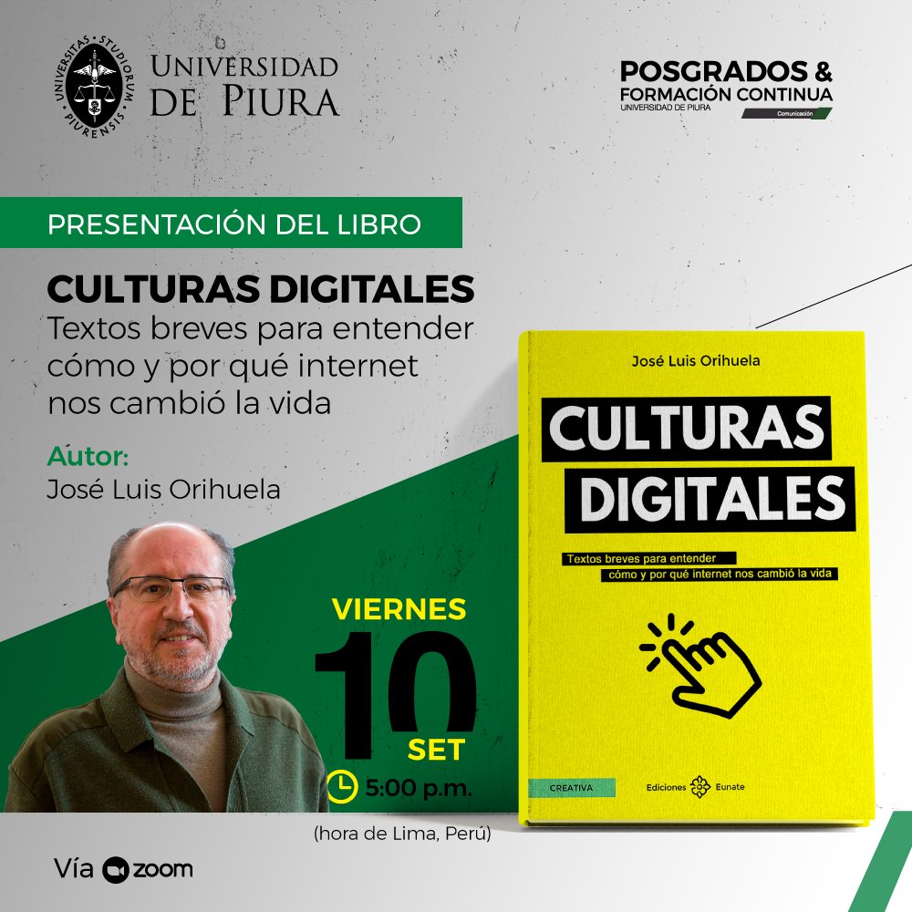 Hoy toca presentación del #LibroCulturasDigitales en <a href="/Troa_Pamplona/">Librería Troa Universitaria</a> de Sancho El Fuerte a las 19:00h y luego sesión en línea con <a href="/posgradosfcom/">PosgradosFCom Udep</a> de <a href="/FCom_Udep/">FCom_Udep</a> a las 23:59h.