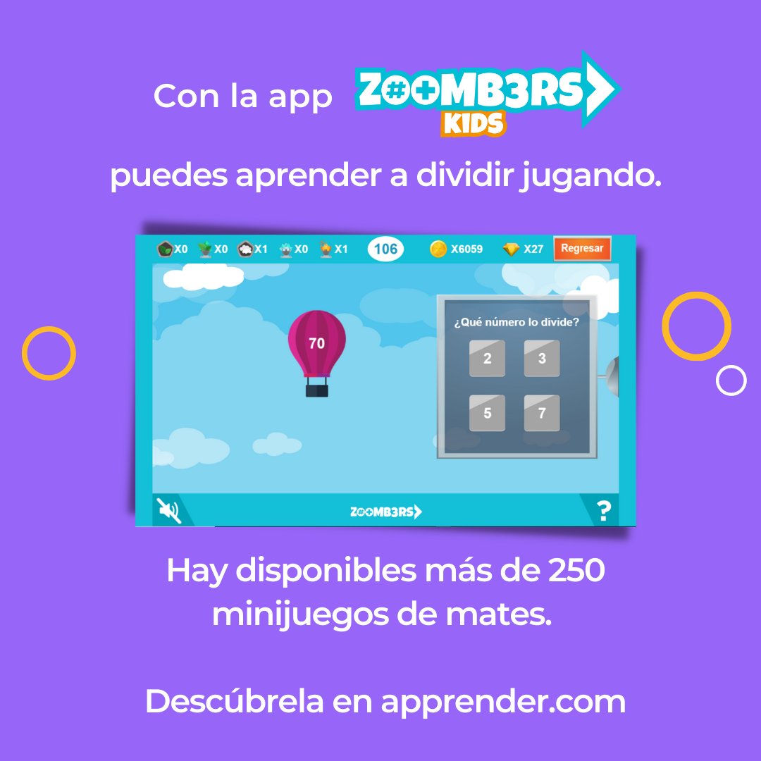 apprender_'s tweet photo. ¿Cómo mejorar las #divisiones? 🤔 Prueba con tu hijo o en clase los más de 250 #minijuegos de #matemáticas que encontrarás en la app #Zoombers 😉 Juegos que se adaptan al nivel del niño. 
¡Entra ahora en https://t.co/q2hH1wA6R4! Tienes 7 días de prueba gratis 🥳 https://t.co/MfcUtGoR5F