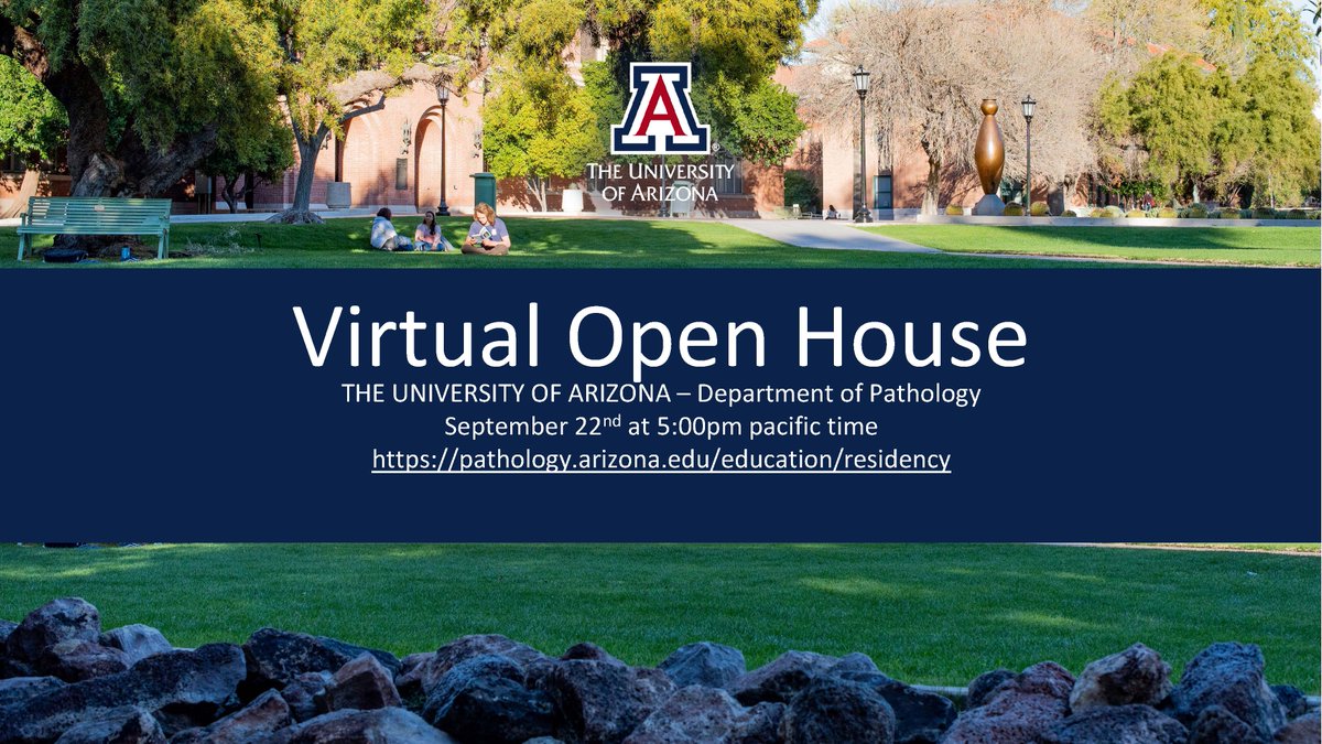 UArizona Pathology & Laboratory Medicine (@uazpathology) on Twitter photo The University of Arizona, Department of Pathology is having an Open House for all those interested in learning more about the residency program. Join us September 22nd at 5pm pacific time. #PathMatch2022 <a href="/Path_SIG/">Virtual Pathology Student Interest Group</a> #Path2Path #PathTwitter
pathology.arizona.edu/education/resi… The University of Arizona, Department of Pathology is having an Open House for all those interested in learning more about the residency program. Join us September 22nd at 5pm pacific time. #PathMatch2022 <a href="/Path_SIG/">Virtual Pathology Student Interest Group</a> #Path2Path #PathTwitter
pathology.arizona.edu/education/resi…
