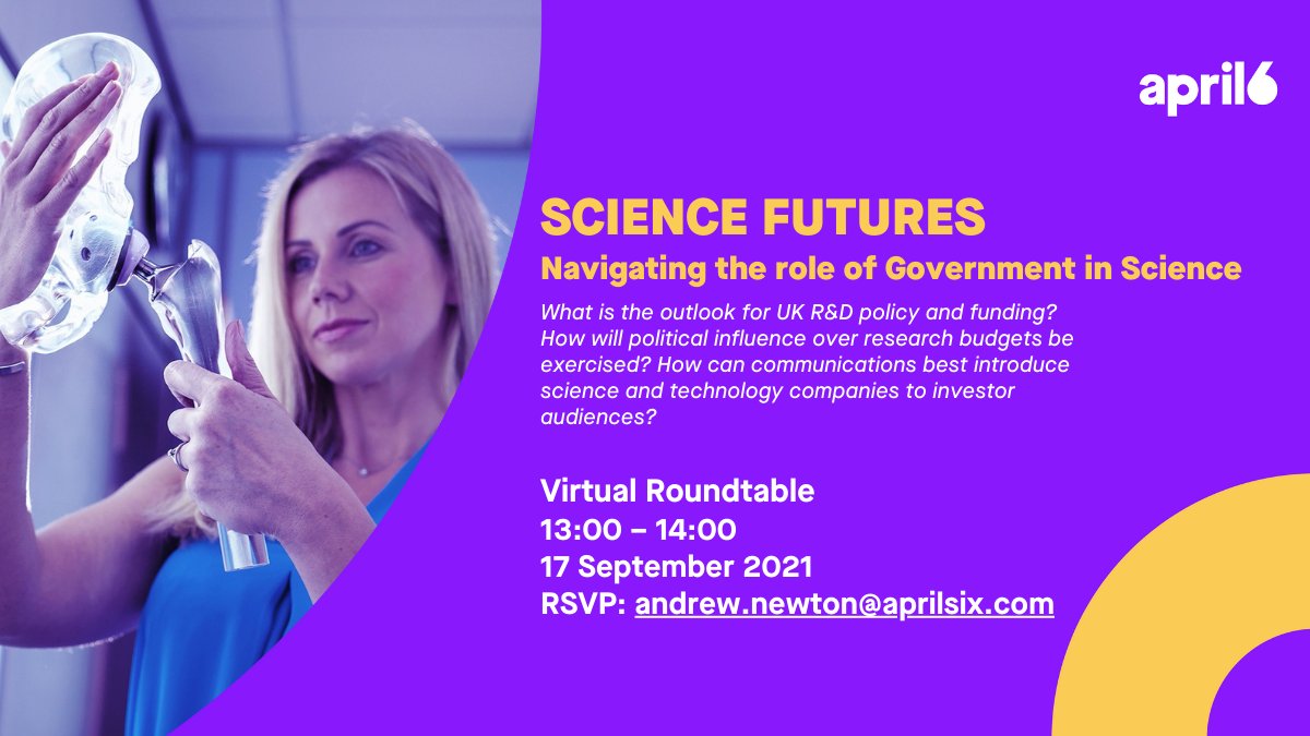 Join our roundtable on 'Navigating the role of Government in science', with chair <a href="/iancolintaylor/">Ian Colin Taylor</a> and panel @GraemeTR, Jeremy Millard &amp; Ellie Dobson, exploring UK ambitions for science superpower status and positioning around R&amp;D funding. Email andrew.newton@aprilsix.com for more