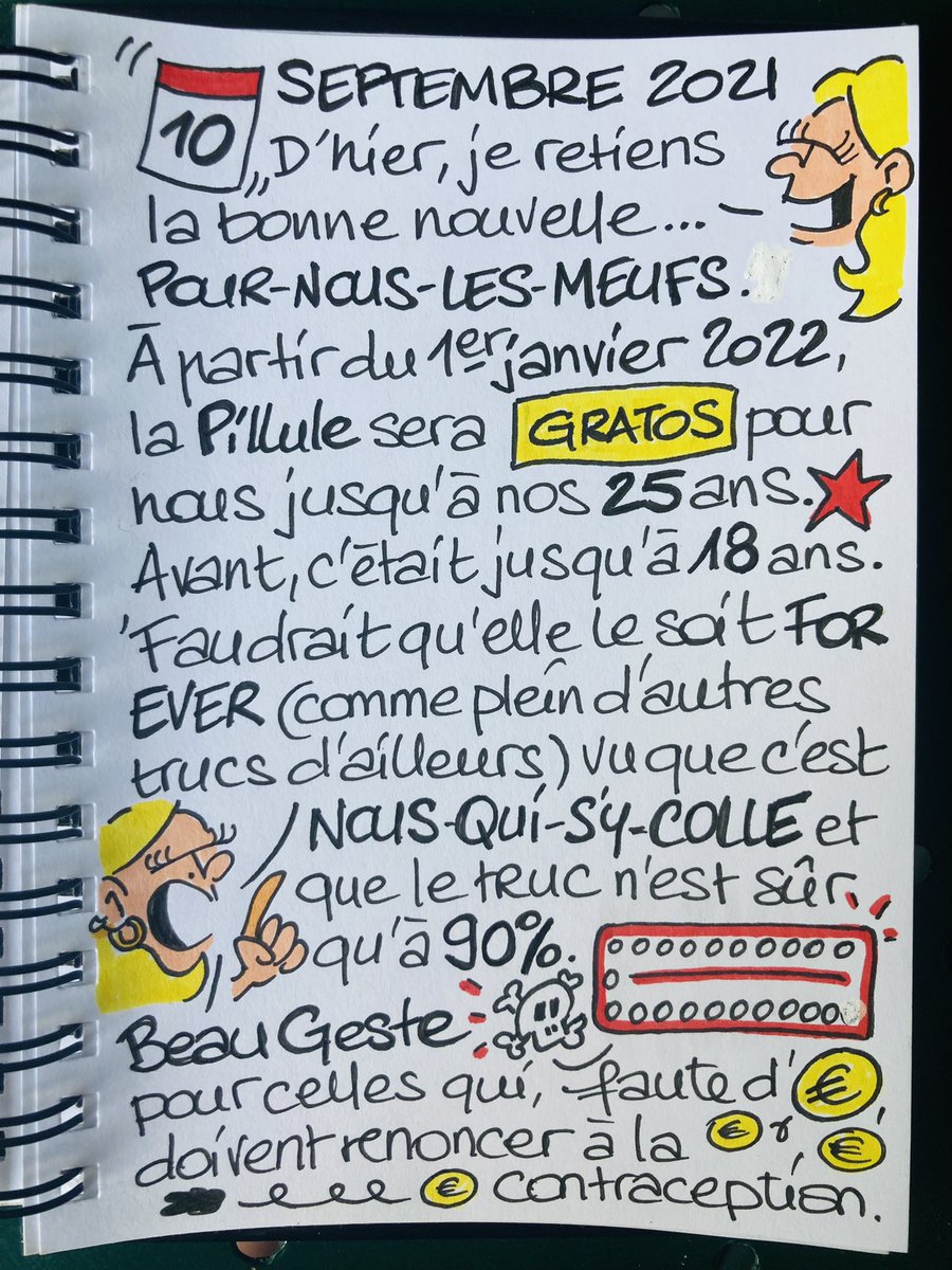 Micaille1's tweet photo. Voyage au bout de mes vies / Journal d’une mortelle gribouilleuse
Après l’intro d’hier…⭐️EPISODE 1 : 10/09/21⭐️
#onnelacherien #pillule #IVG #journal #dessin https://t.co/lBT1UVBGmW